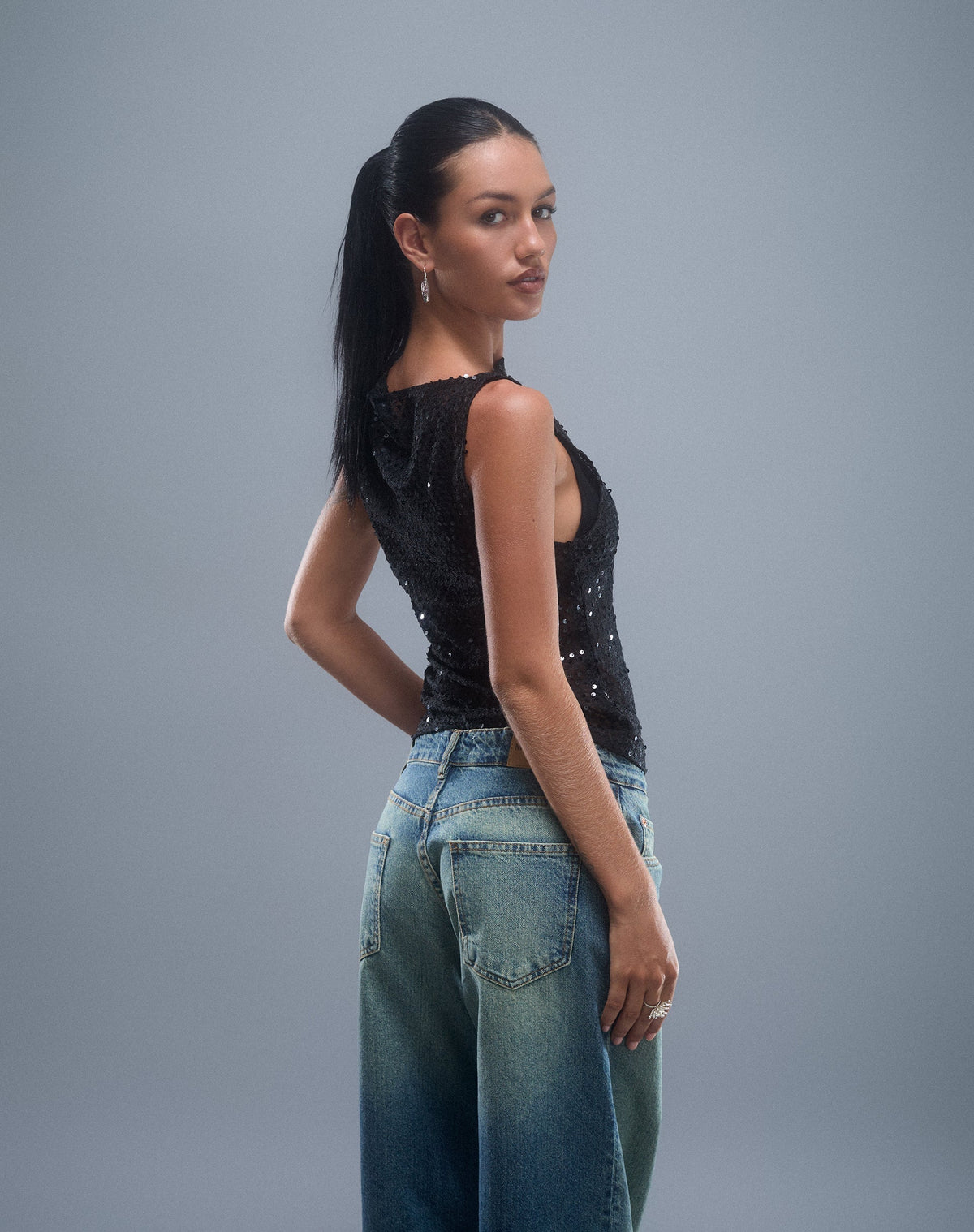 NOIR SEQUIN MESH TOP