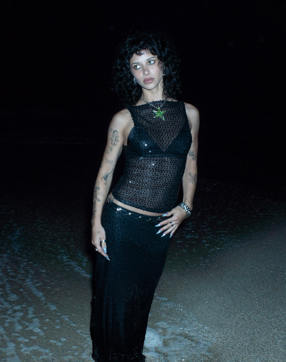 NOIR SEQUIN MESH TOP