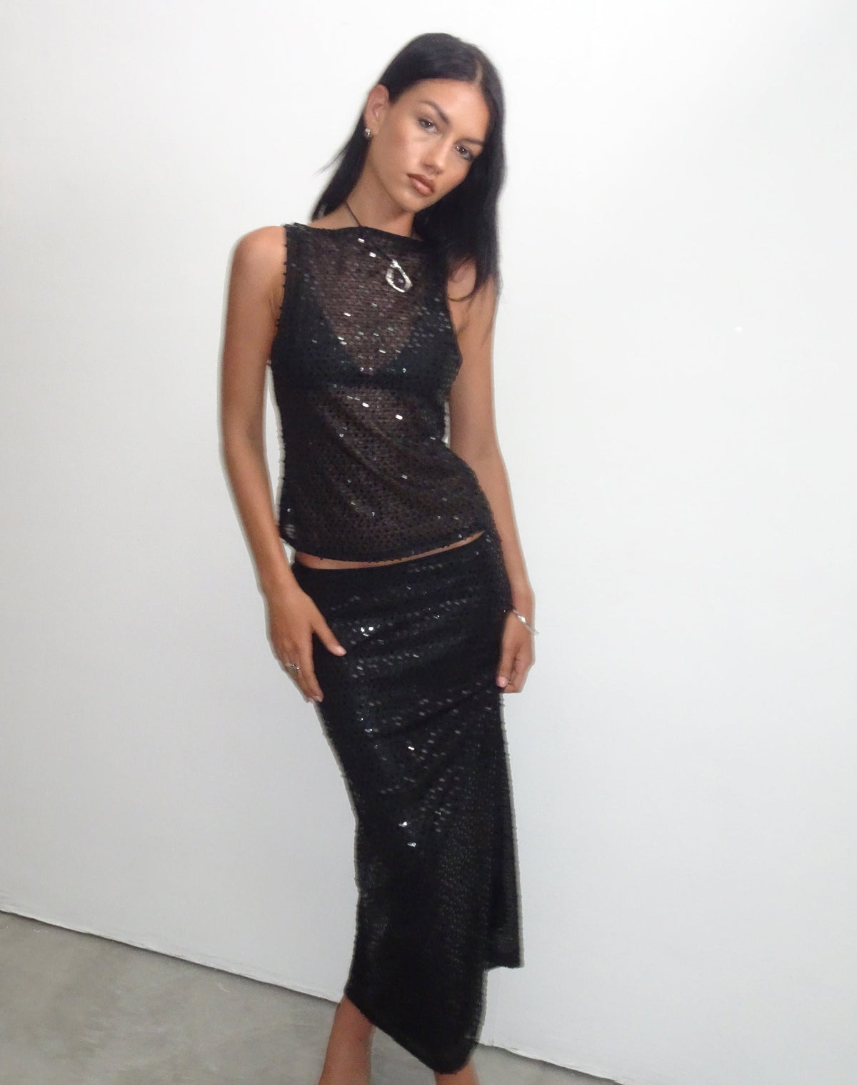 NOIR SEQUIN MESH TOP