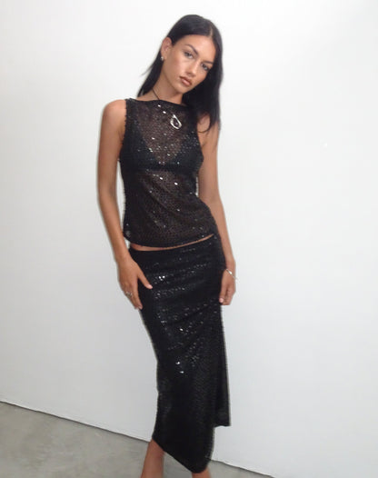 NOIR SEQUIN MESH TOP