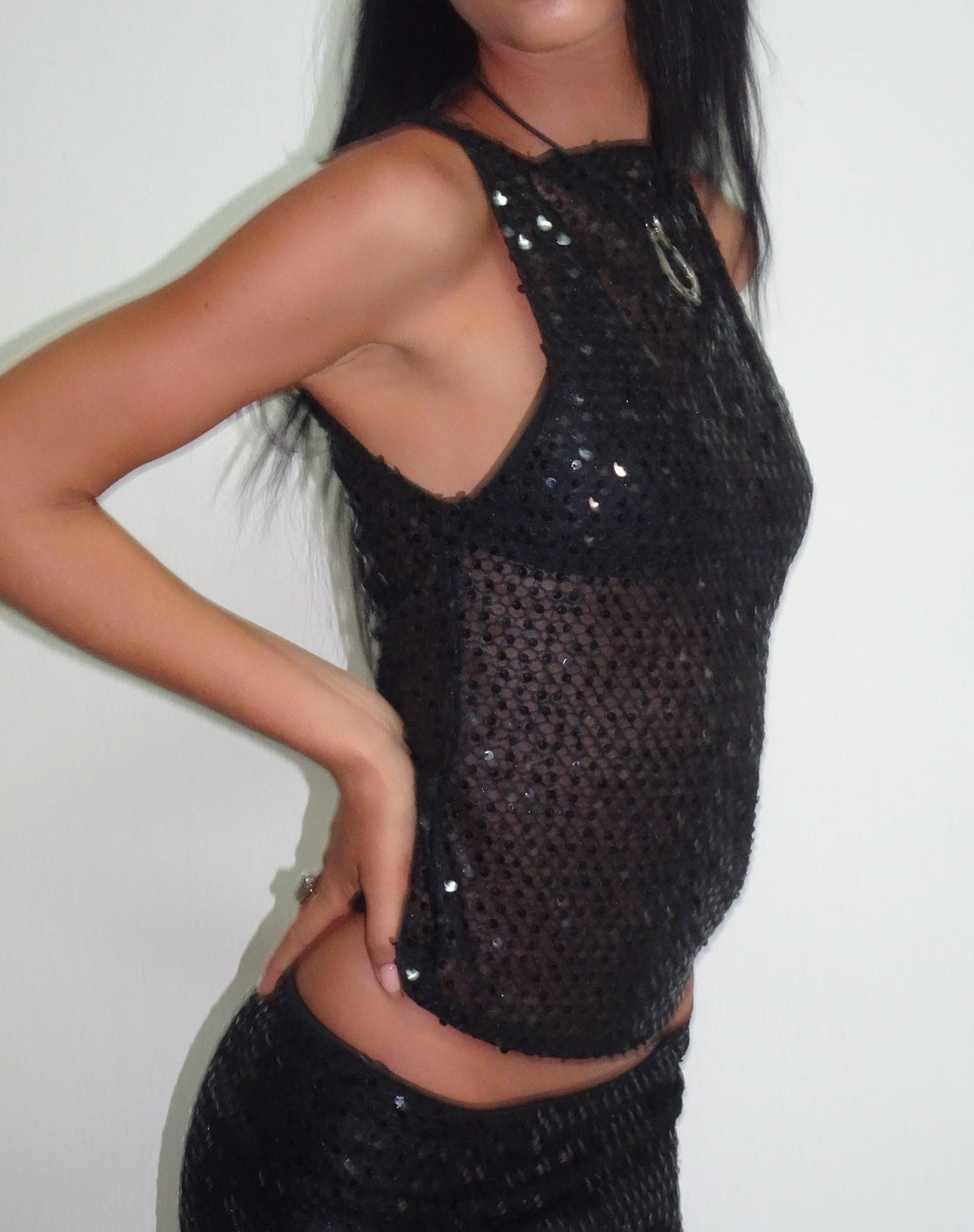 NOIR SEQUIN MESH TOP