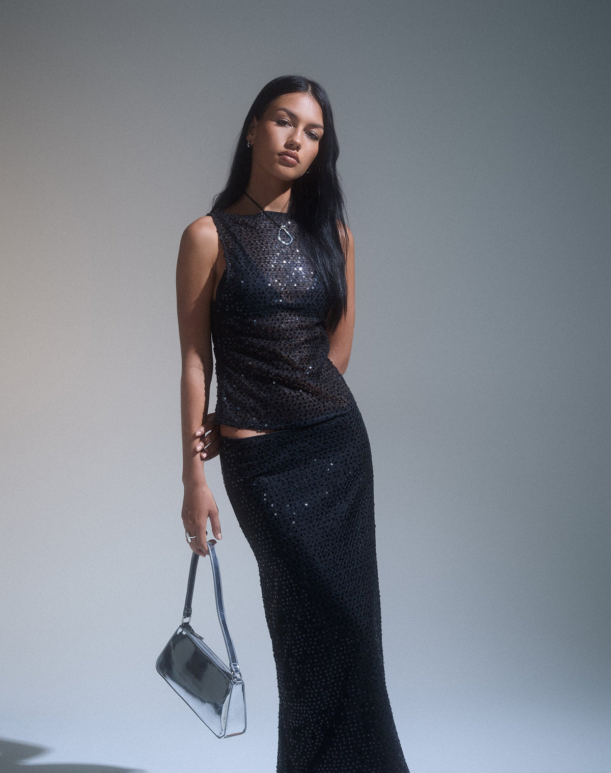 NOIR SEQUIN MESH TOP