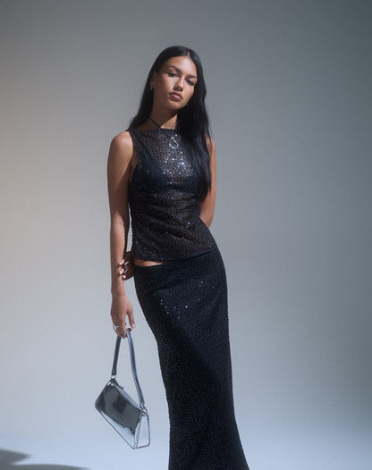 NOIR SEQUIN MESH TOP
