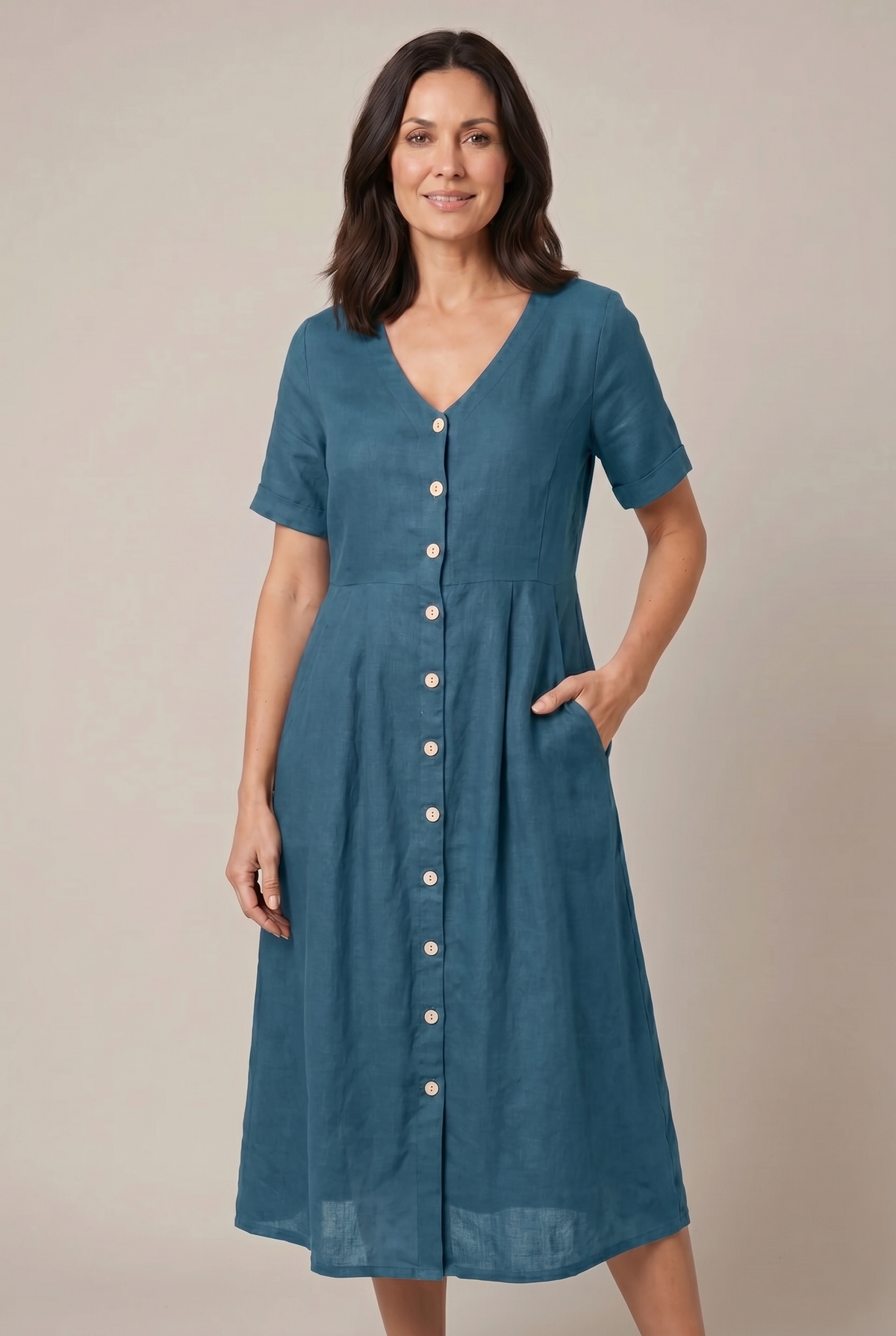 Liora Cotton Linen Midi Dress