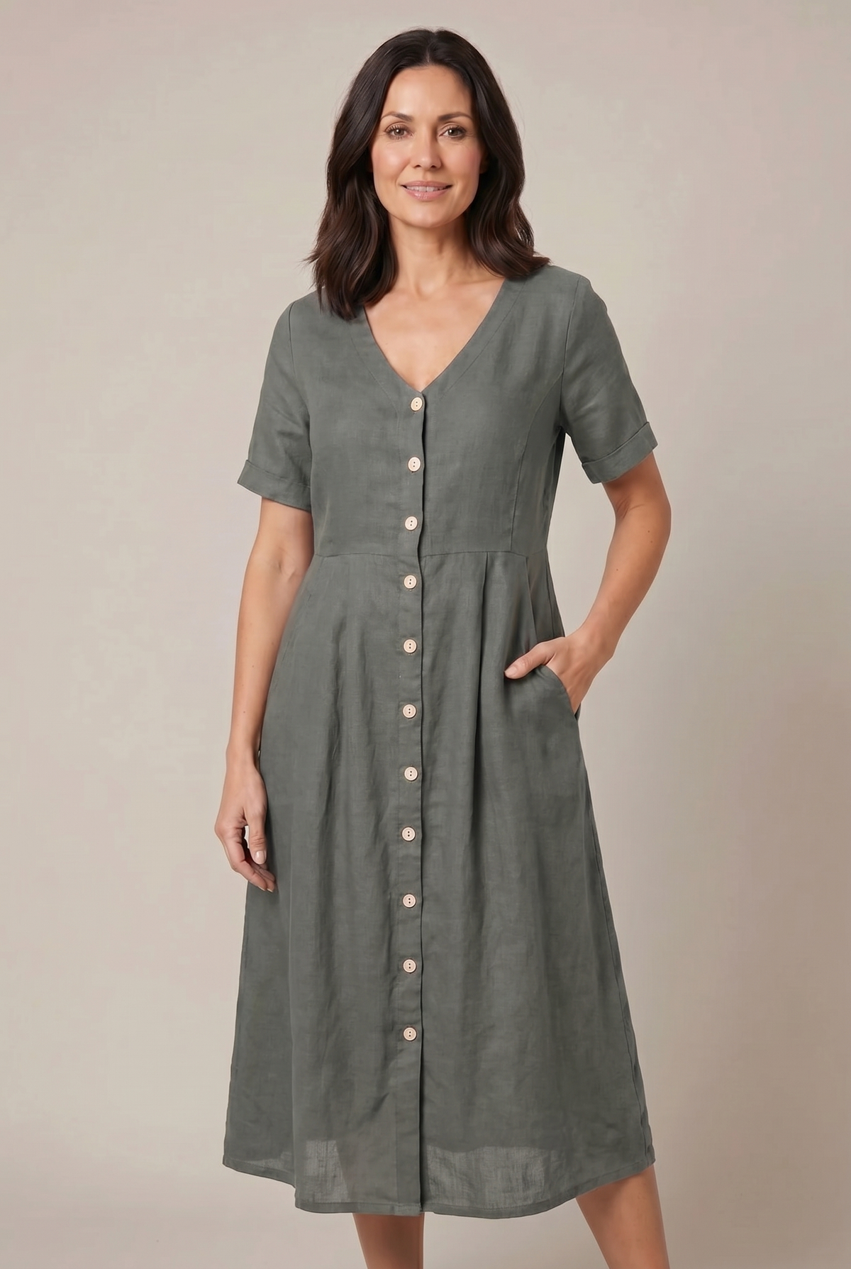 Liora Cotton Linen Midi Dress
