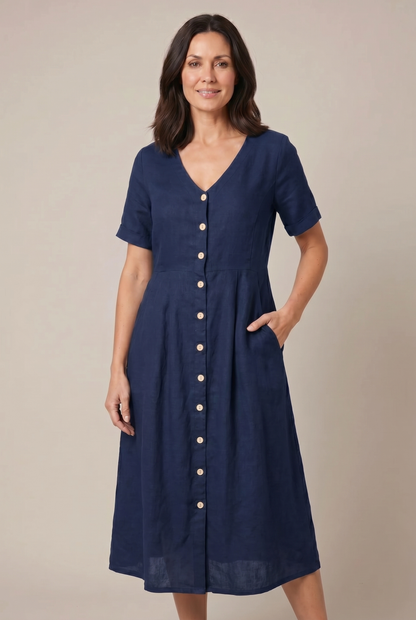 Liora Cotton Linen Midi Dress